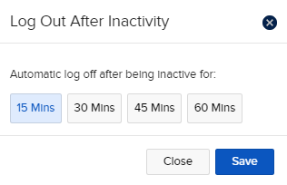 The options available for log out after inactivity in portal. 